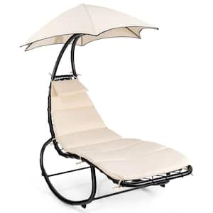 6 ft. Free Standing Hammock Chair With Shade Canopy and Built-In Pillow in Beige