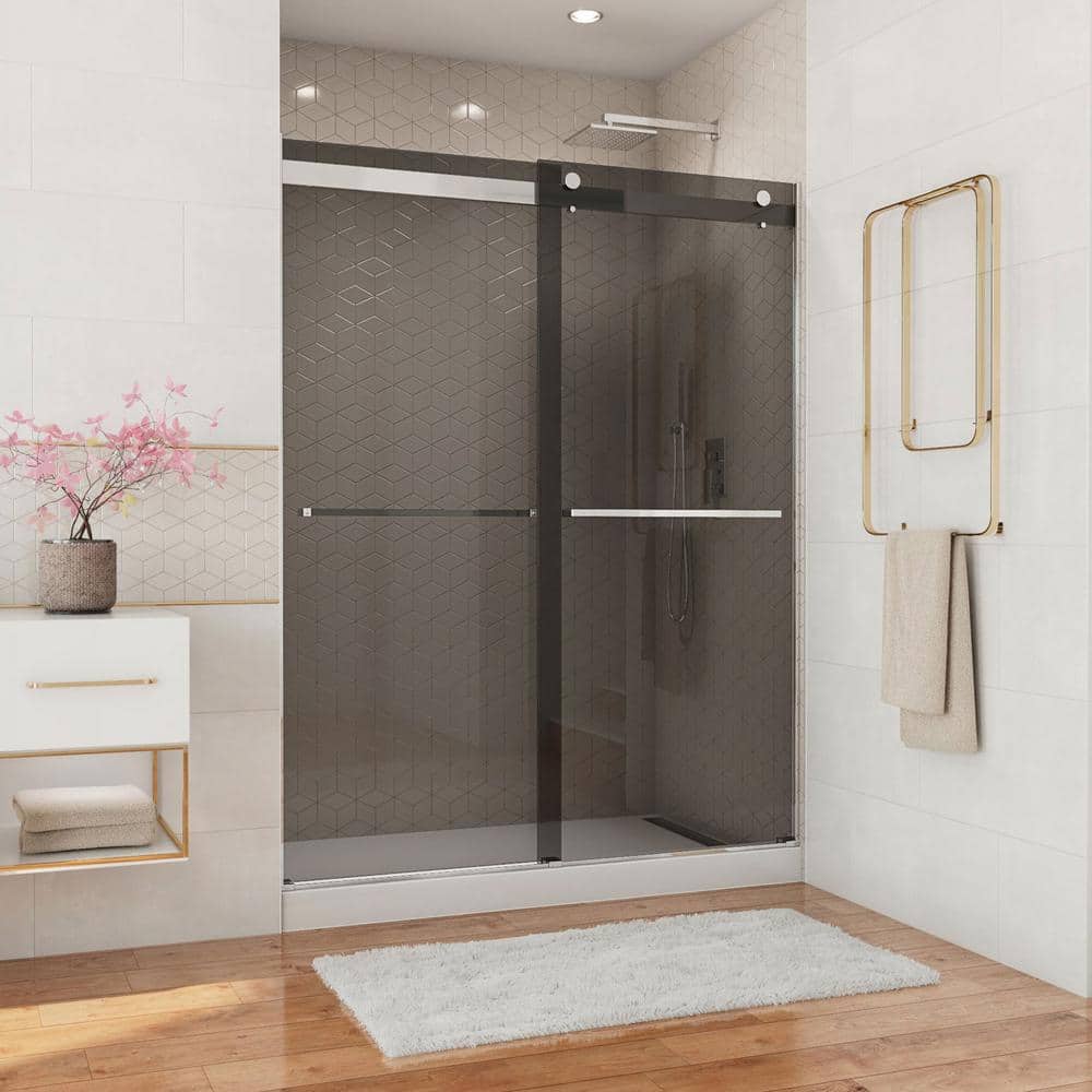 Smoke Gray Frameless Glass Bypass Shower Door with Chrome Finish