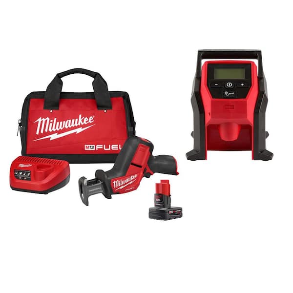 M12 FUEL 12V Lithium-Ion Brushless Cordless HACKZALL Reciprocating Saw Kit w/ One 4.0Ah Batteries Charger, Bag,&Inflator