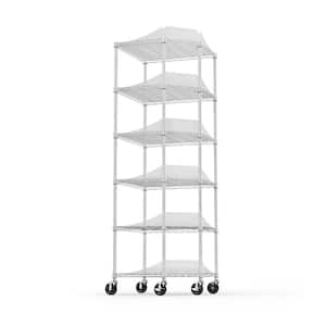 6 Tier Shelf Corner Wire Shelf Rack with Wheels Adjustable Metal Heavy Duty for Bathroom, Living Room, Kitchen - Chrome