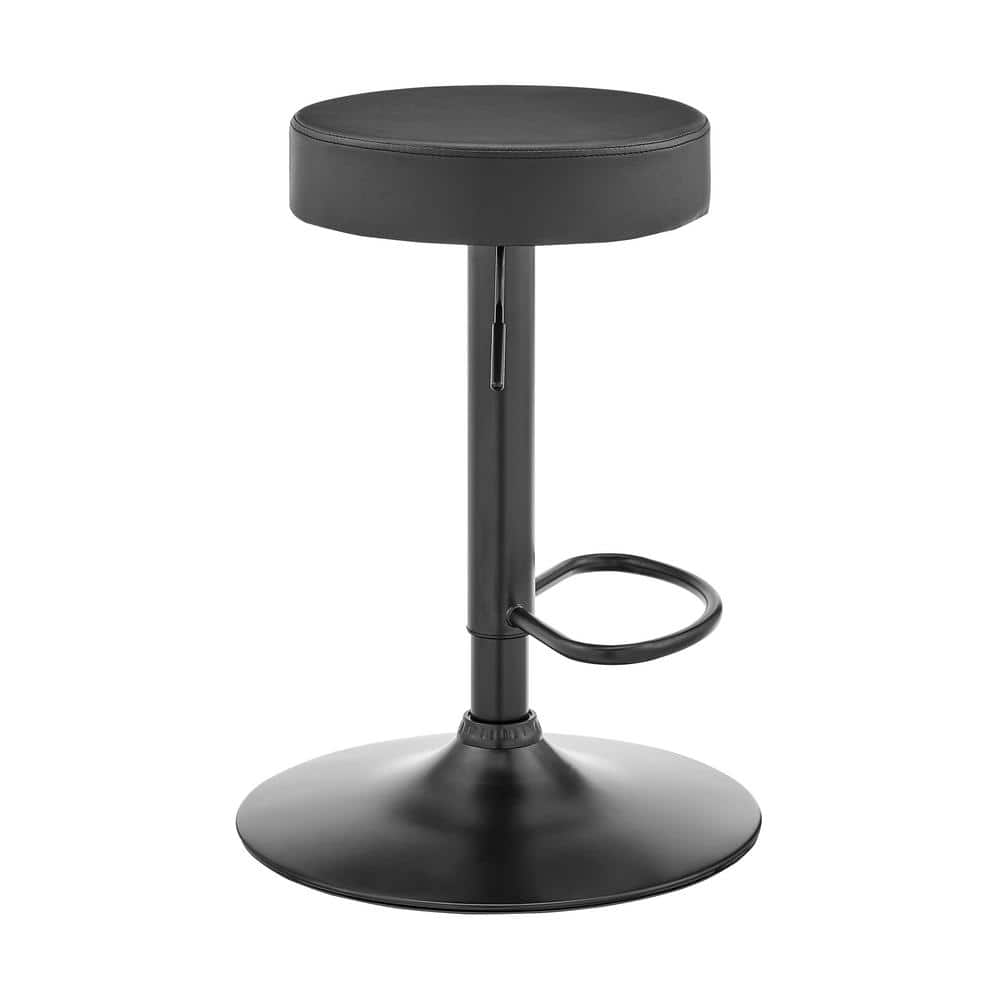 Gray Faux Leather Adjustable Swivel Bar Stool with Wood Legs