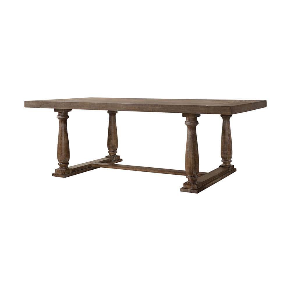 Weathered Oak Rectangular Wood Dining Table with Trestle Base