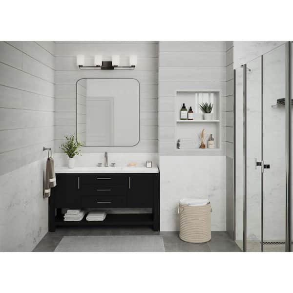 League Collection 4-Light Matte Black Etched Glass Modern Farmhouse Bath Vanity Light