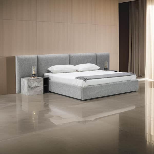 Benjara Noe Minn Gray Wood Frame King Size Platform Bed with
