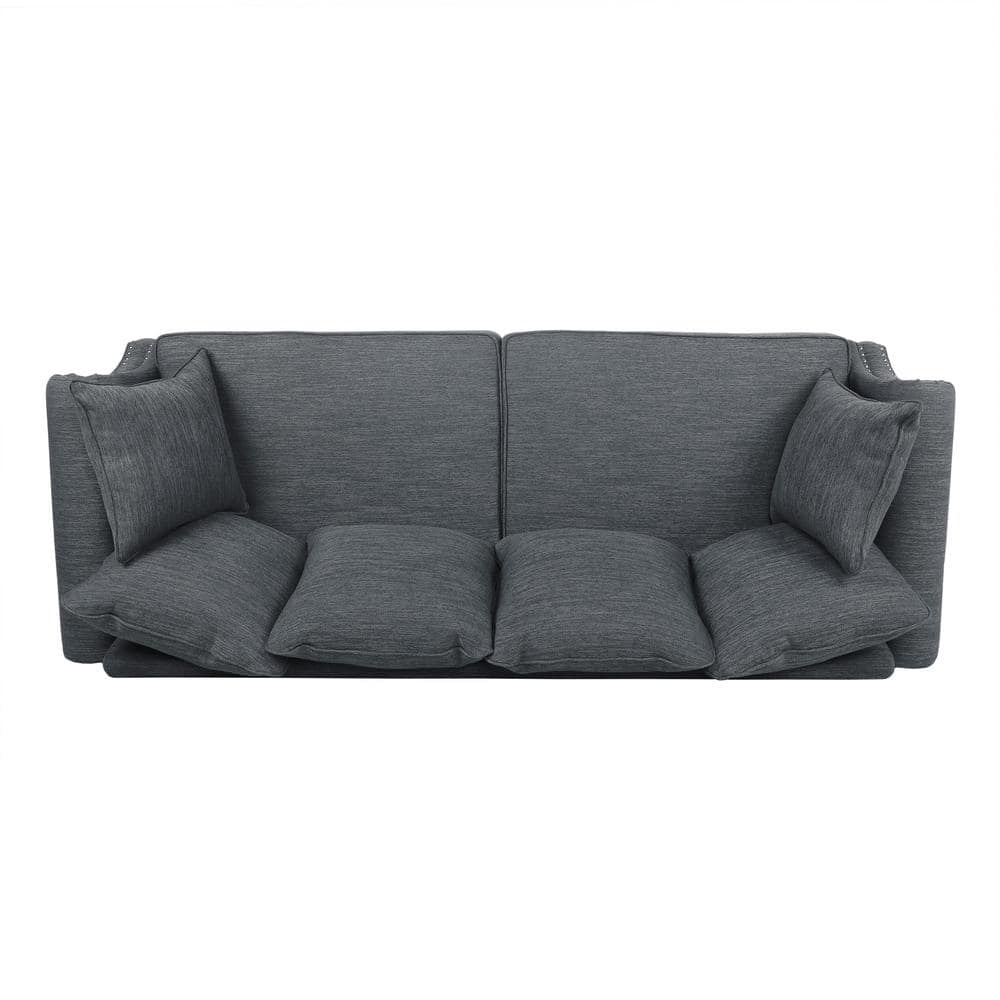 Charcoal Tufted Fabric Lawson Sofa with Nailhead Trim