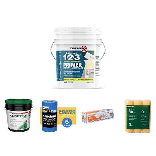 Ready-Mixed Joint Compound, 1-2-3 Primer, Roller Covers, Painters Tape and Plastic Sheeting Prep Kit (12-Piece)