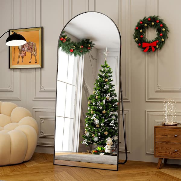 XRAMFY 70 in. W x 30 in. H Arched Classic Black Aluminum Alloy Framed Full Length Mirror Standing Floor Mirror