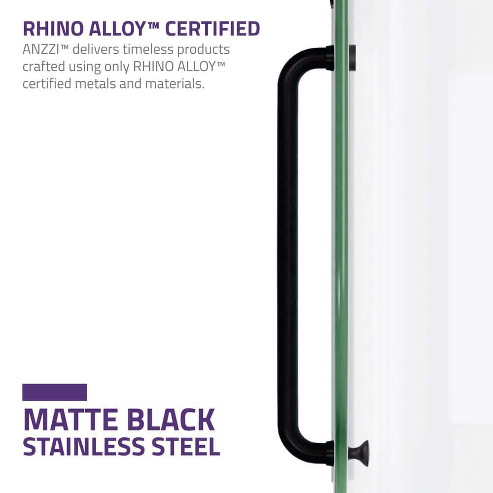 Matte Black Frameless Hinged Tub Door with Clear Glass