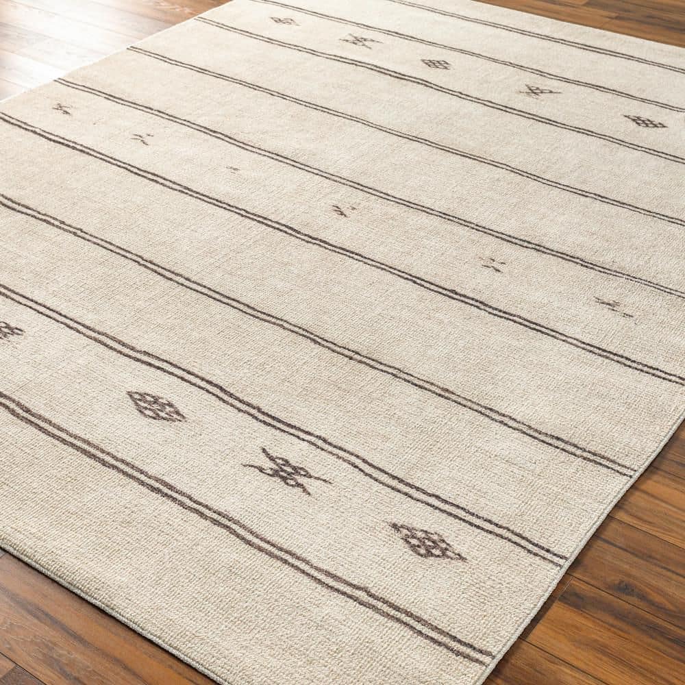 Ivory and Black Stripe Polyester Rectangular Area Rug 7'10" x 10'
