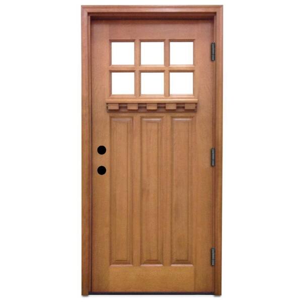Steves & Sons 36 in. x 80 in. Craftsman 6 Lite Stained Mahogany Wood Prehung Front Door