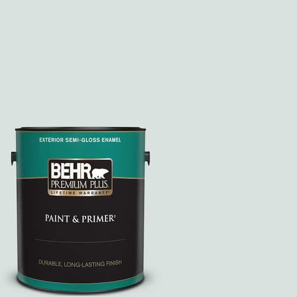 BEHR PREMIUM PLUS 1 gal. #490E-2 Delicate Mist Semi-Gloss Enamel Exterior Paint & Primer