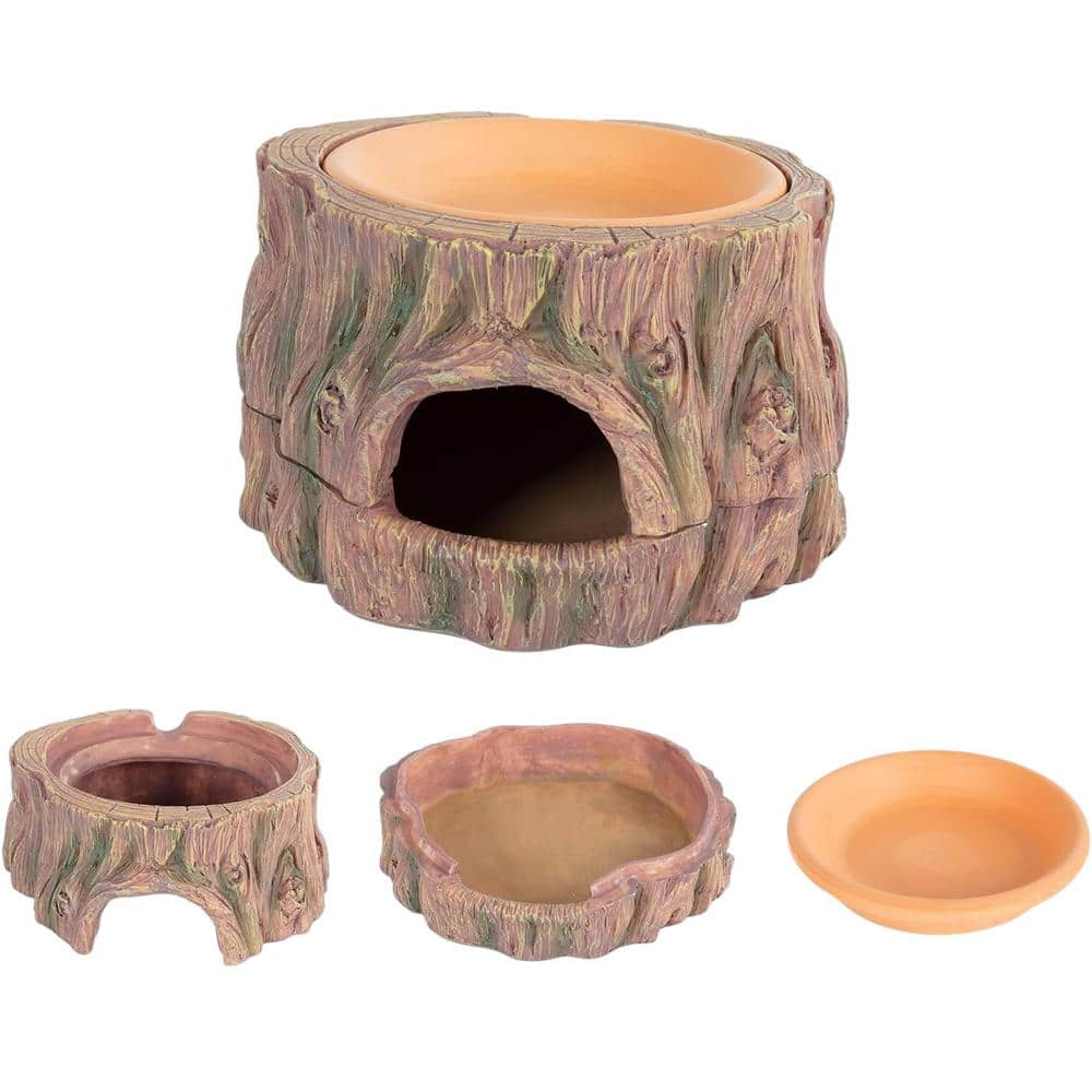 Cachette Décorative Pour Reptiles Avec Mangeoire - Abri En Plastique Pour Tortues, Lézards, Geckos - Pour Terrarium Ou Aquarium (couleur Foncée)