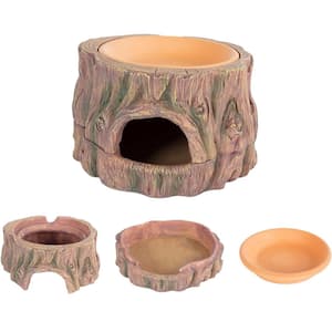 3 in 1 Resin Reptile Hide Cave with Detachable Base and Humidity Dish for Tank Terrarium Decor