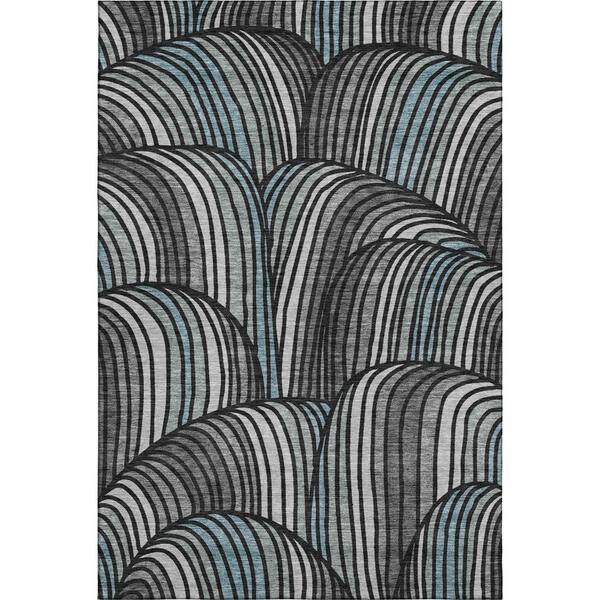 Mayfield Premium Machine Washable Abstract AMF2546 Black 5 ft. x 7 ft. 6 in. Area Rug