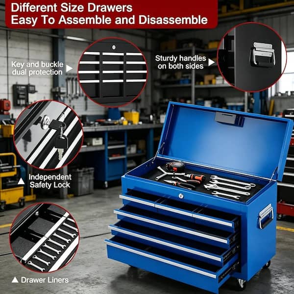 PioneerWorks 8 Drawer Tool Chest, Rolling Tool Box Cabinet on