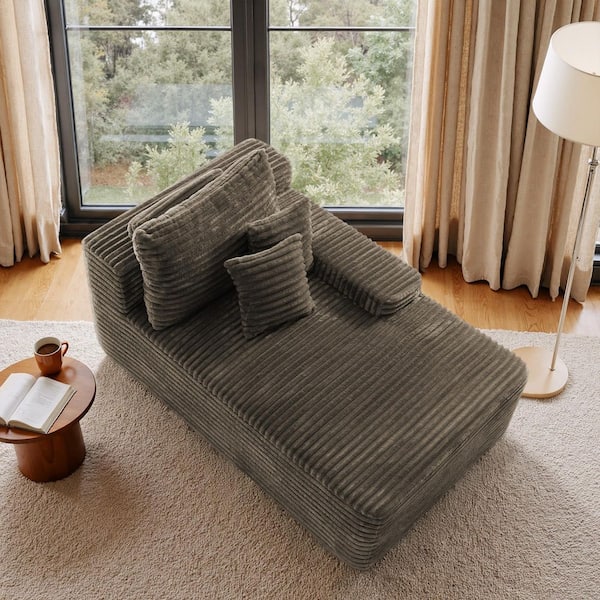 Light Brown Right Arm Facing Cotton-Blend Flannel Polyester One Arm Sectional Chaise Lounge(Set of 1)