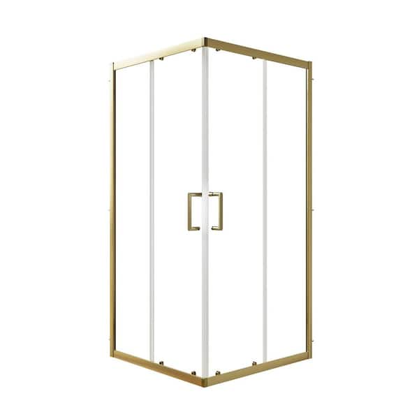 Unbranded 36 in. W x 71 in. H Pivot Double Sliding Frameless Shower Door in Gold Finish with 1/4 in. (6 mm) Clear Tempered Glass