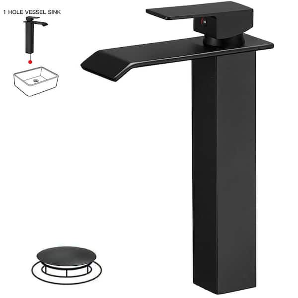 Waterfall Single Hole Single Handle Bathroom Vessel Sink Faucet in Matte Black