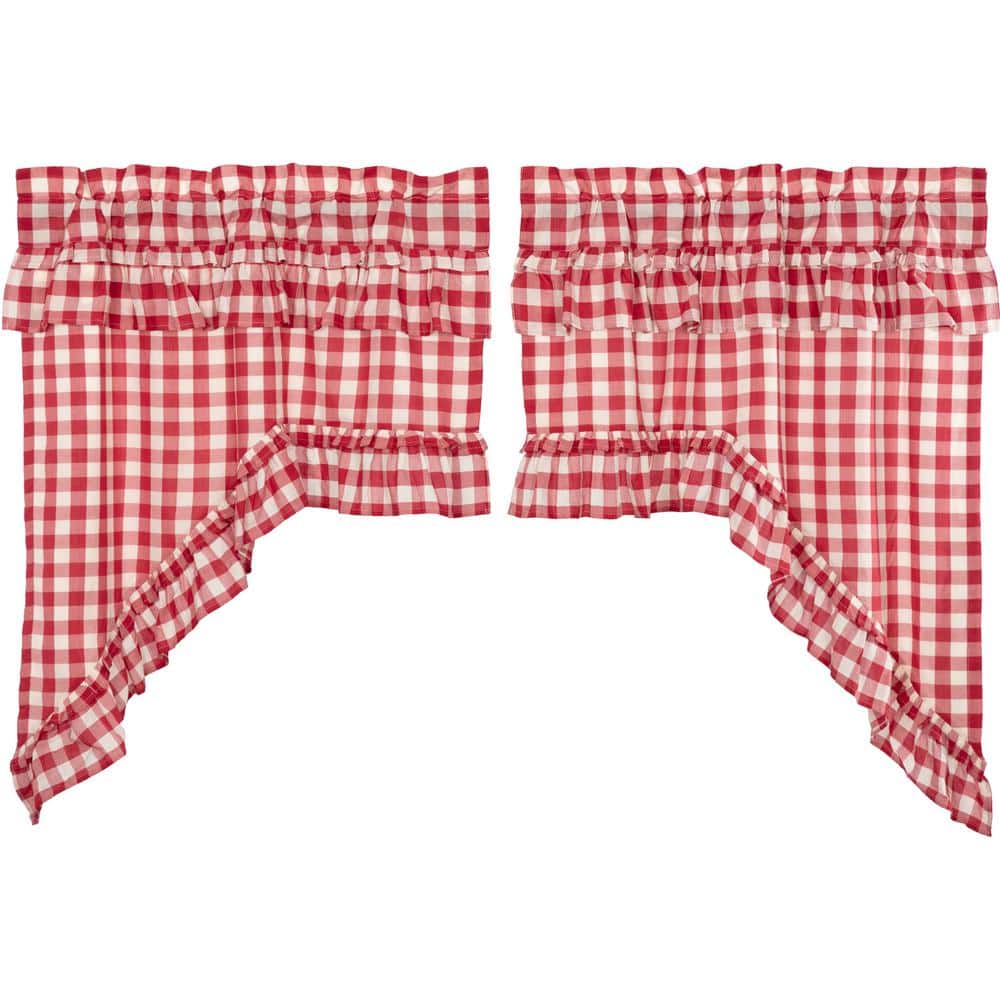 Annie Buffalo Check Ruffled 36 in. L Cotton Swag Valance in Red White Pair price history on PriceWatchPro