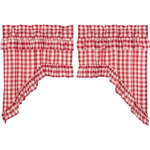 Annie Buffalo Check Ruffled 36 in. L Cotton Swag Valance in Red White Pair