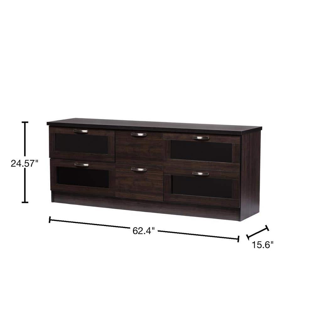 Adelino Dark Brown MDF TV Cabinet with Glass Doors