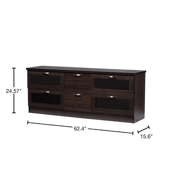 Baxton Studio Adelino 62 in. Dark Brown Wood TV Stand with 2