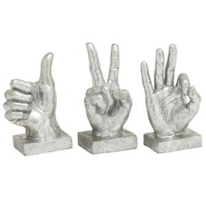 Silver Polystone Hands Sculpture (Set of 3)