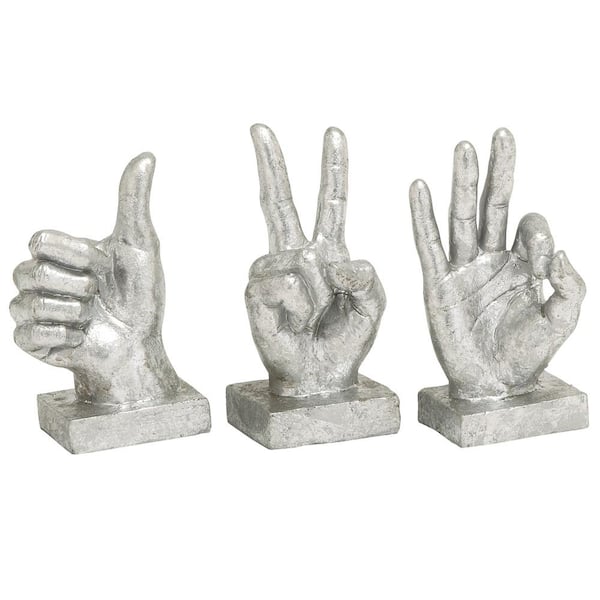 CosmoLiving by Cosmopolitan Silver Polystone Hands Sculpture (Set of 3)
