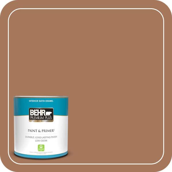 BEHR PREMIUM PLUS 1 qt. #240F-5 Toasted Chestnut Satin Enamel Low Odor Interior Paint & Primer