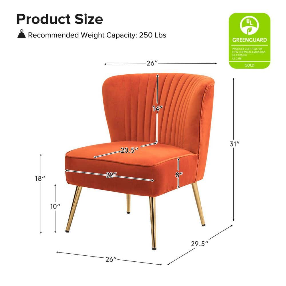 Plush Orange Velvet Accent Chair with Manufactured Wood Frame