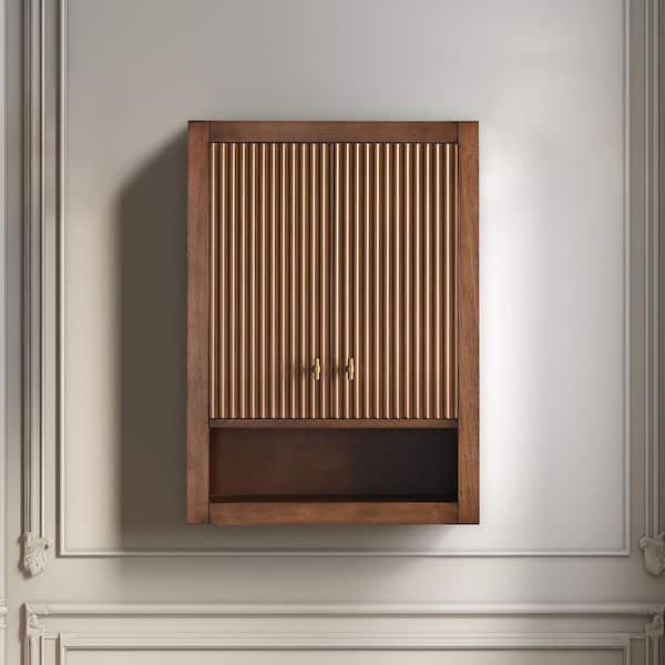 24 in. W x 8 in. D x 33 in. H Bathroom Storage Wall Cabinet in Linear Walnut/GB