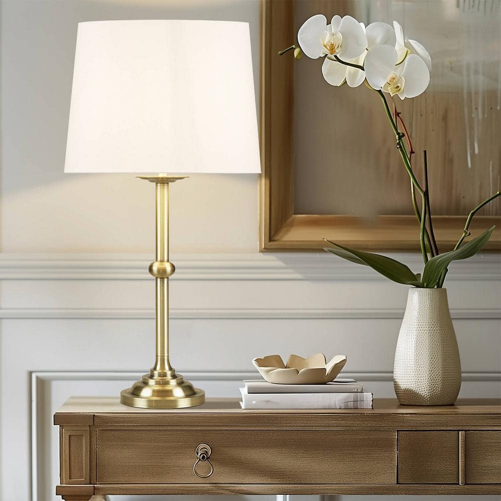 Aelorian Antique Brass Table Lamp with Off-White Shade