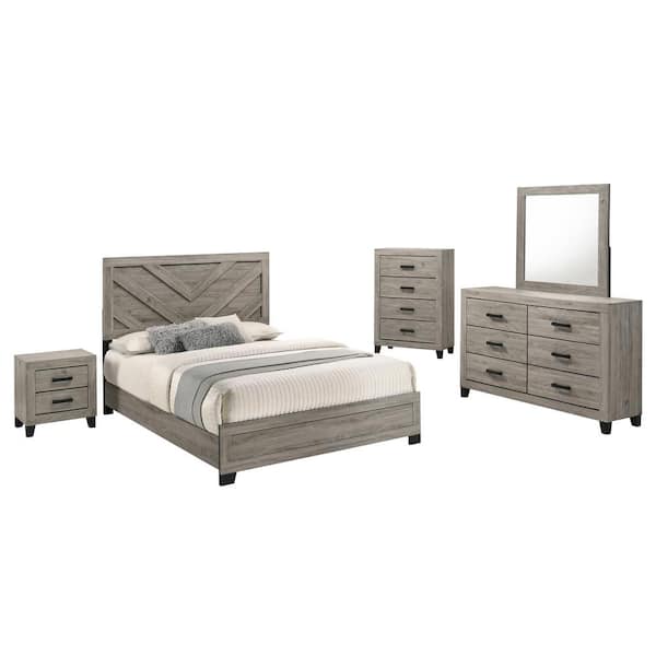 Best Quality Furniture Ararat 5Piece Light Grey Color Wood Frame