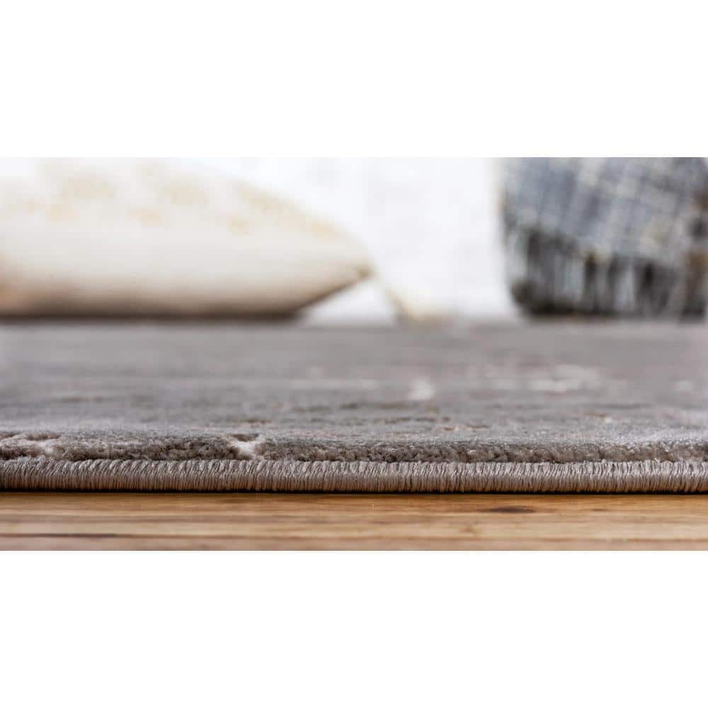 Gray and Beige Rectangular Stain-Resistant Synthetic Rug