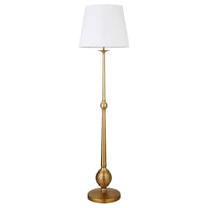 68 in. Gold and White 1 1-Way (On/Off) Standard Floor Lamp for Living Room with Cotton Drum Shade