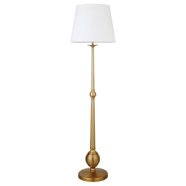 HomeRoots 68 in. Gold and White 1 1-Way (On/Off) Standard Floor Lamp for Living Room with Cotton Drum Shade