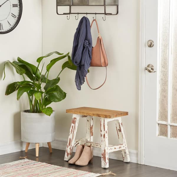 Litton Lane Brown Bench with Brown Wood Top 18 in. X 20 in. X 13 in.