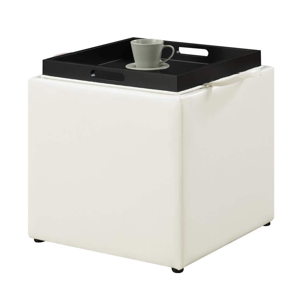 Park Avenue White 18" Square Storage Ottoman with Reversible Tray