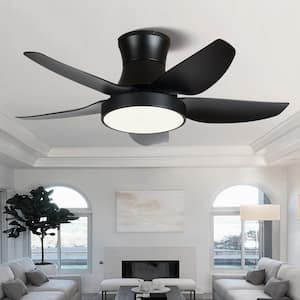 42 in. Integrated LED Indoor Black Flush Mount Ceiling Fan with Light and Remote Control