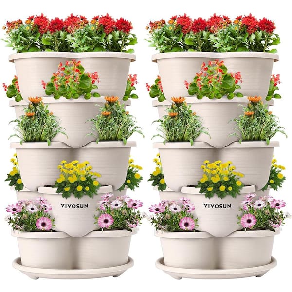 5 Tier PP Vertical Stackable Planter (30 Pots) in Ivory