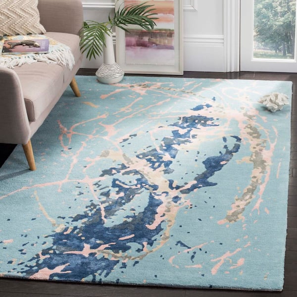 Soho 8 ft. x 10 ft. Blue/Light Pink Abstract Modern Area Rug
