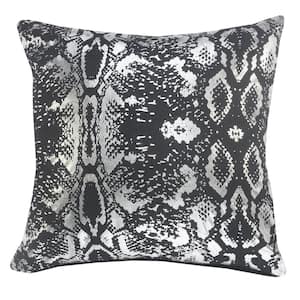 Metallic Black / Silver Snake Skin Soft Poly-fill 20 in. x 20 in. Indoor Throw Pillow