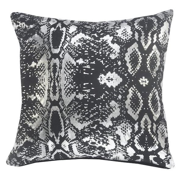 Unbranded Metallic Black / Silver Snake Skin Soft Poly-fill 20 in. x 20 in. Indoor Throw Pillow