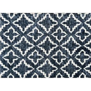 Maltese Navy Navy Blue White 2 ft. 3 in. x 1 ft. 5 in. Small Mat Washable Floor Mat Area Rug
