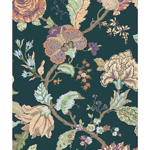 56 sq. ft. Victorian Jade Lana Jacobean Floral Prepasted Paper Wallpaper Roll