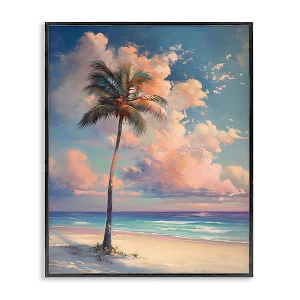Stupell Industries Bright Hued Beach Palm by Arlington Prints Black Framed Coastal Giclee Art Print 14 in. x 11 in.