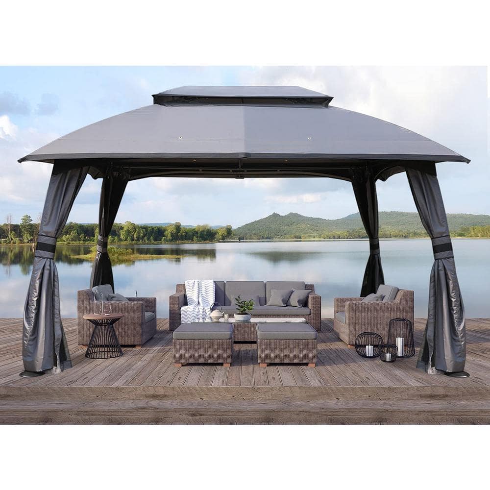 ABCCANOPY 10 ft. x 13 ft. Gray Patio Gazebo Double Vented Roof