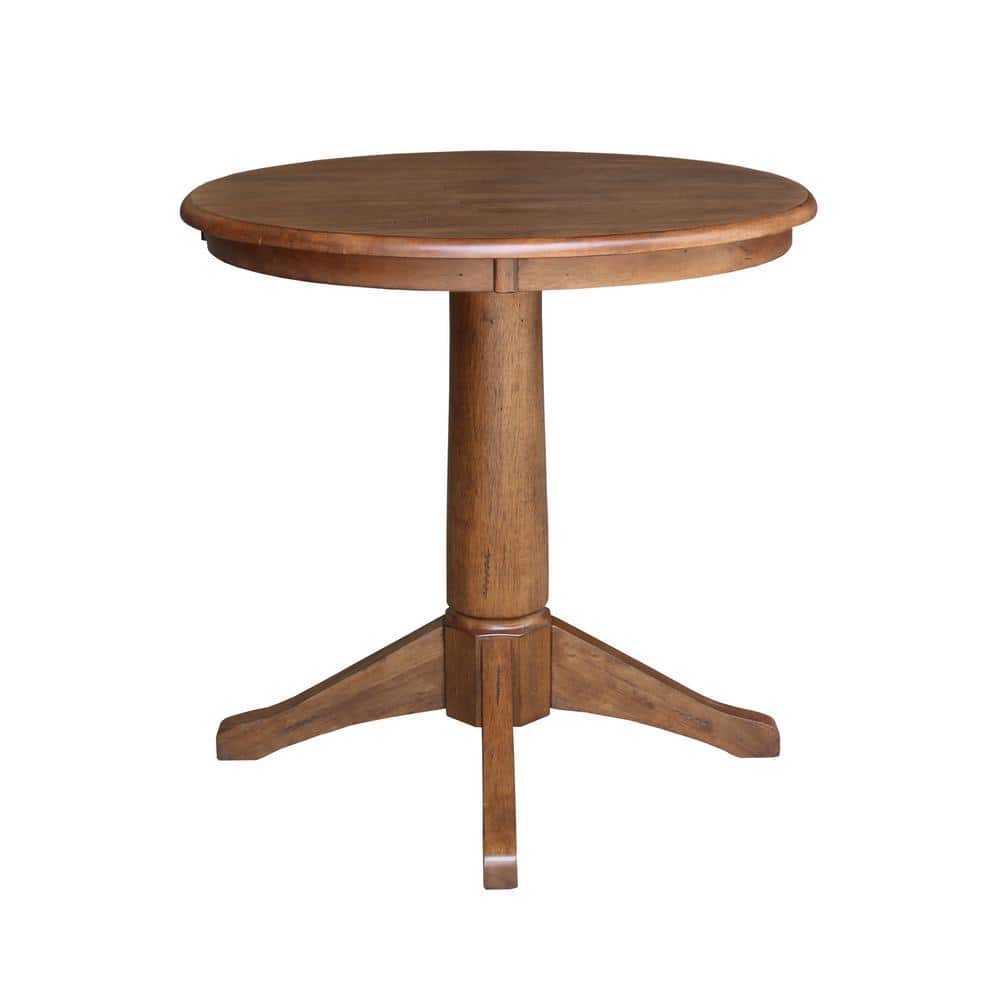 Distressed Oak 30" Round Solid Wood Pedestal Dining Table