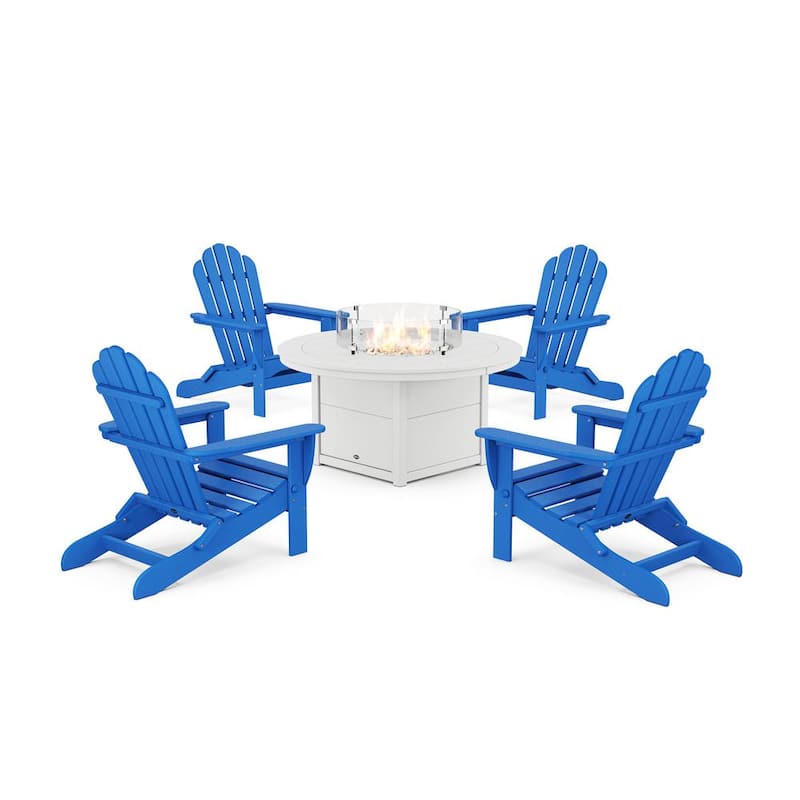 Monterey Bay 5-Pieces Plastic Folding Adirondack Patio Fire Pit Set in Pacific Blue