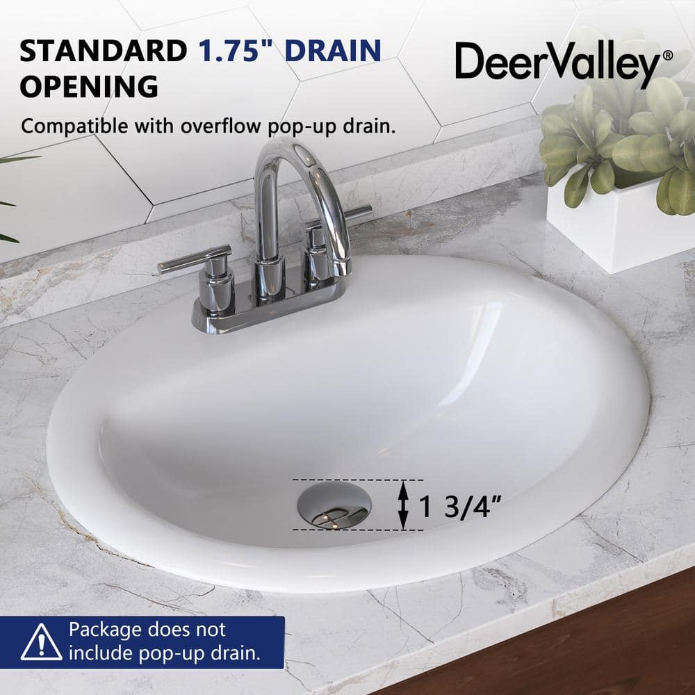 20'' x 17'' White Oval Ceramic Drop-in Bathroom Sink with Overflow